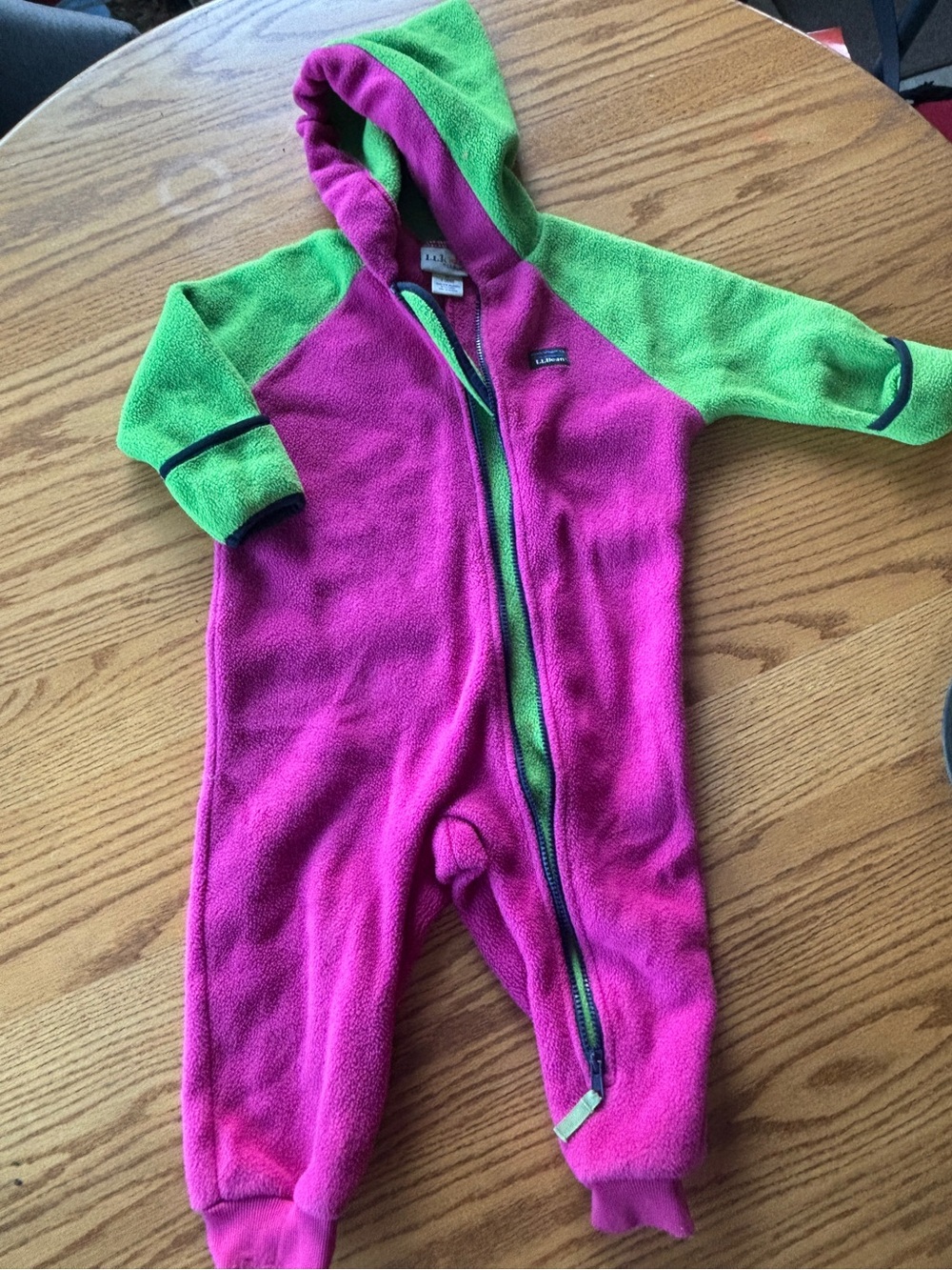 LL Bean Kids: Fleece Zipper Suit in Throwback Pink and Green